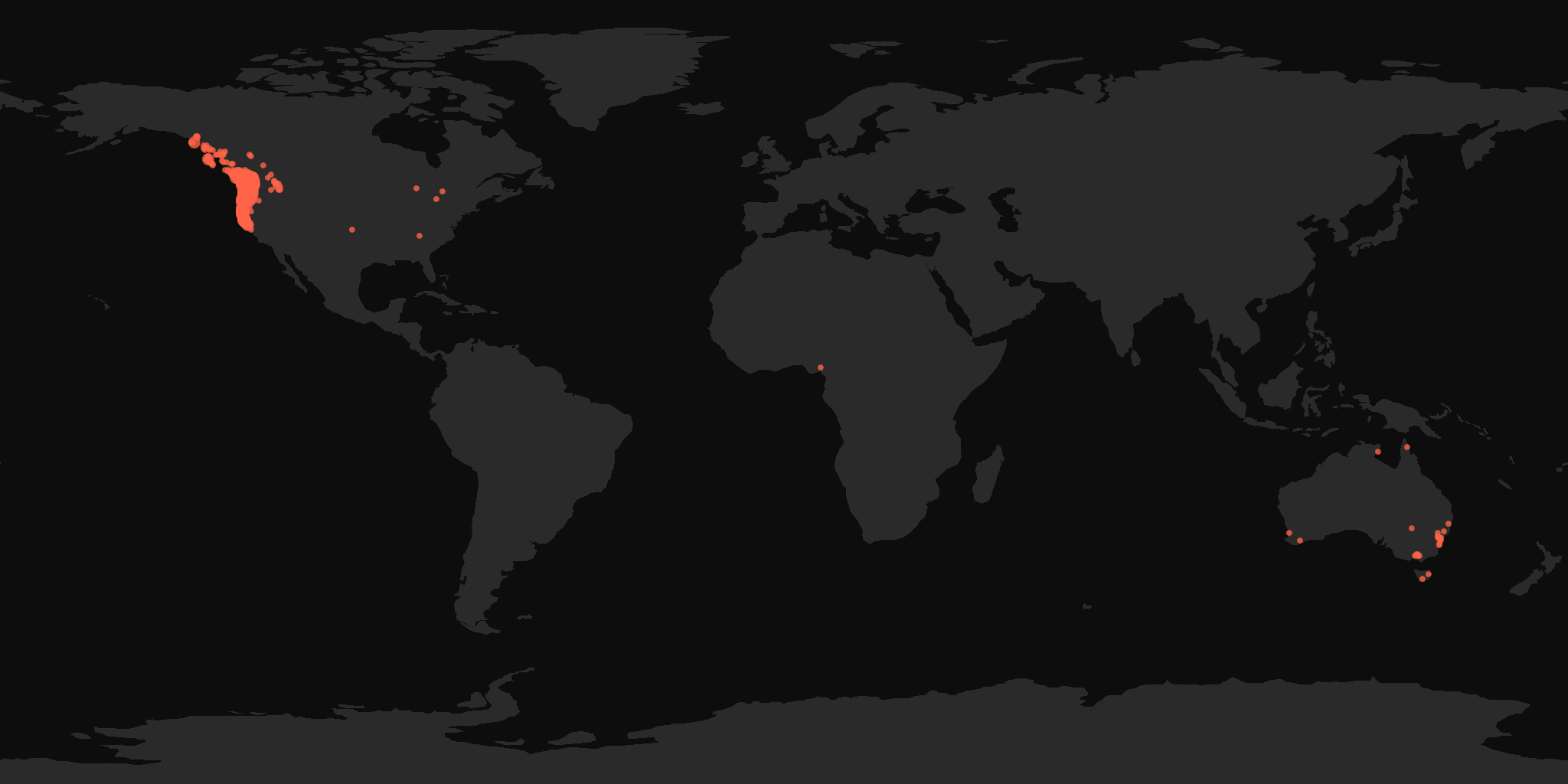 Global distribution map showing reported sightings