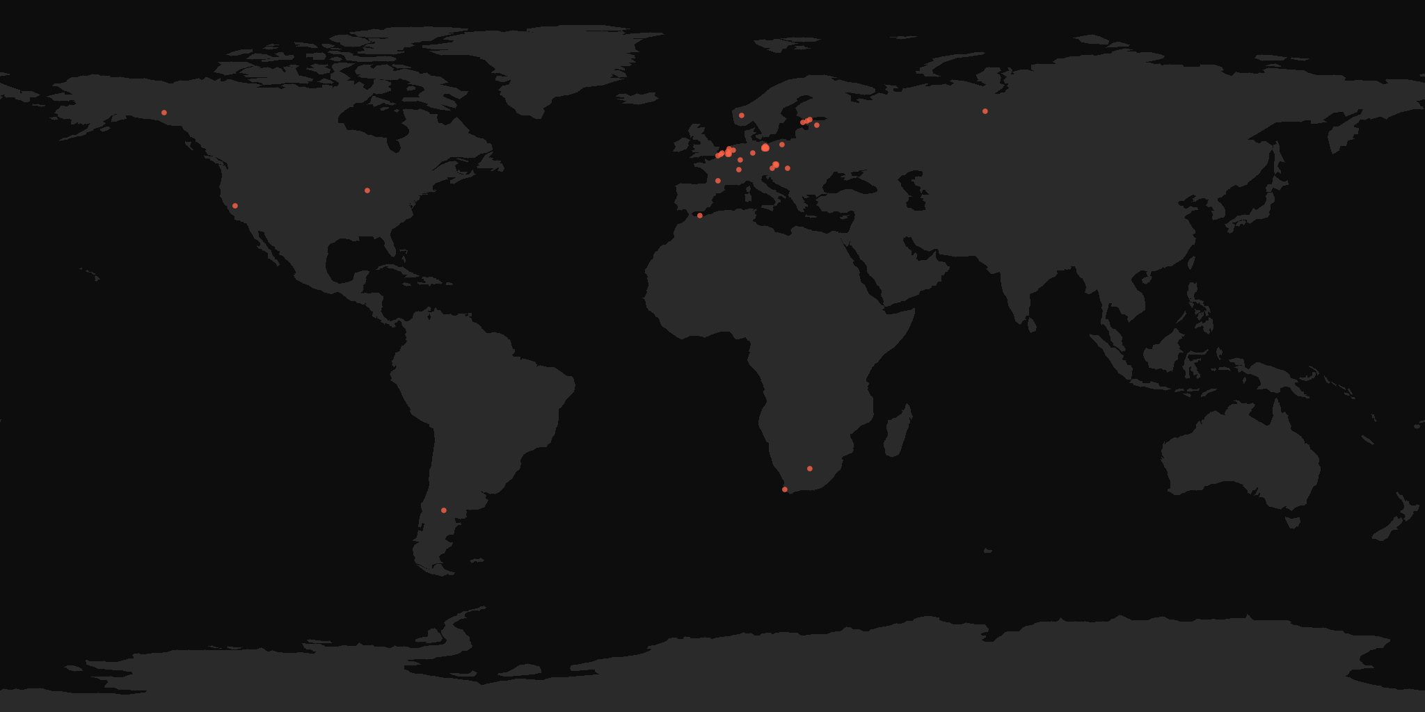 Global distribution map showing reported sightings