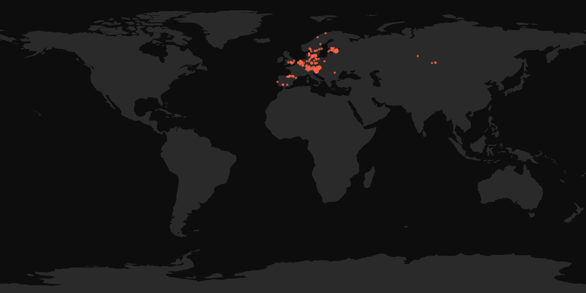 Global distribution map showing reported sightings