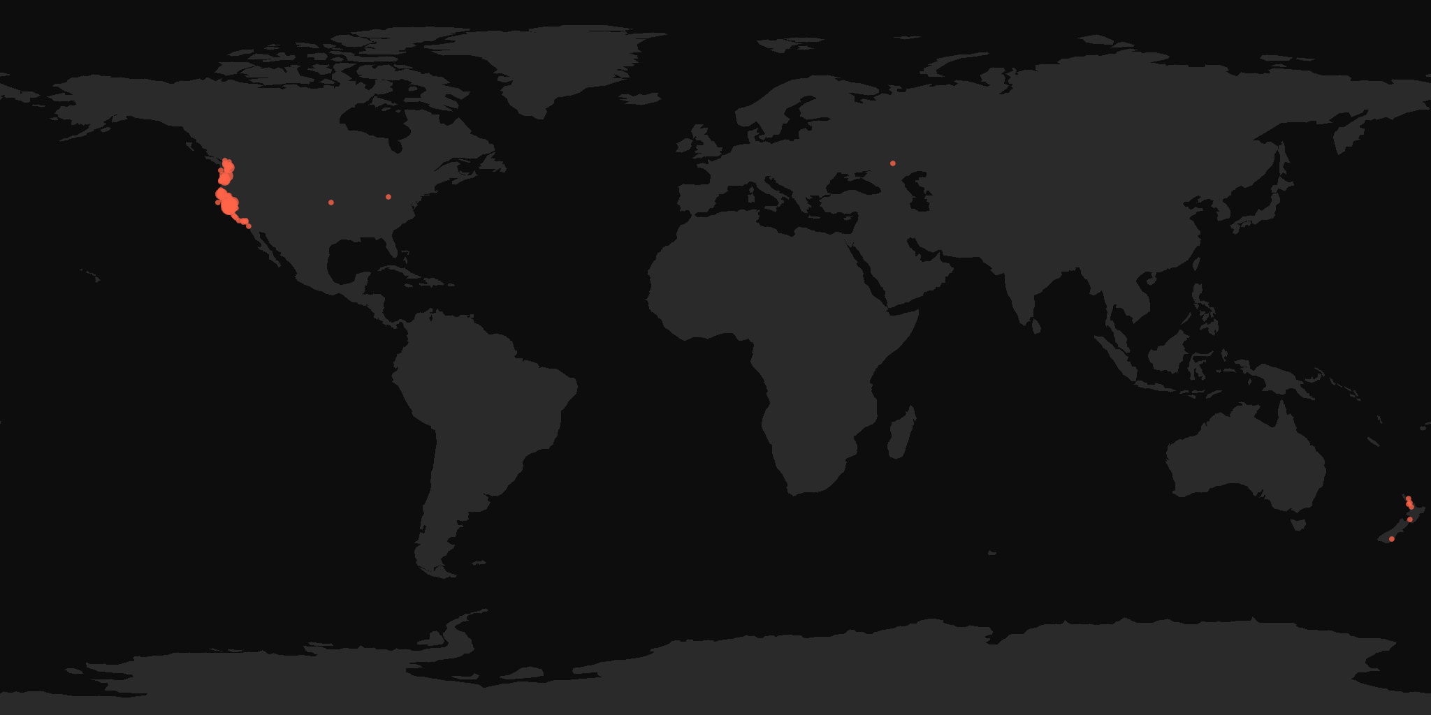 Global distribution map showing reported sightings