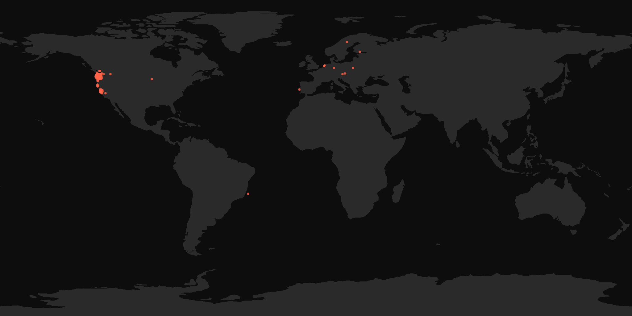 Global distribution map showing reported sightings