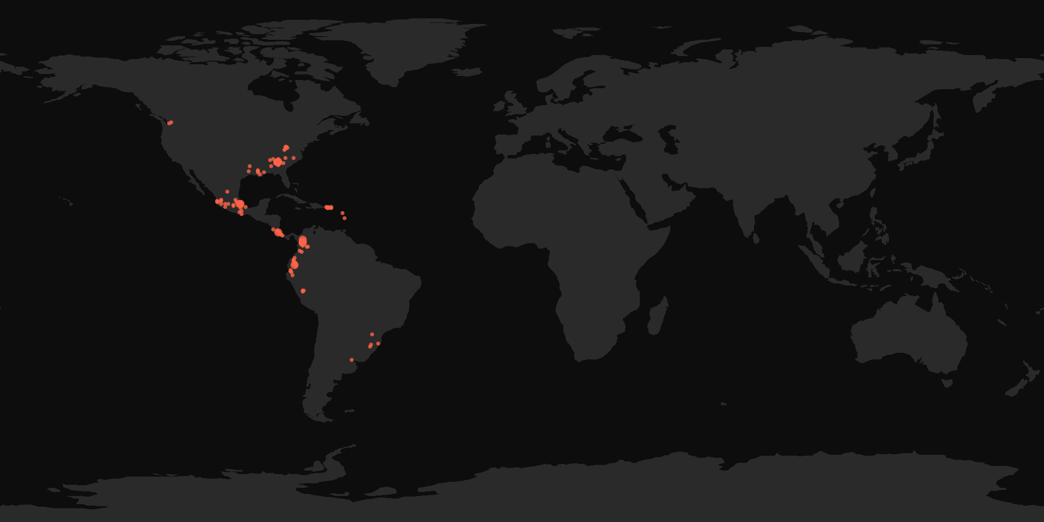 Global distribution map showing reported sightings
