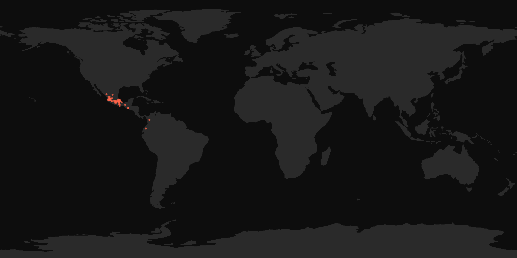 Global distribution map showing reported sightings