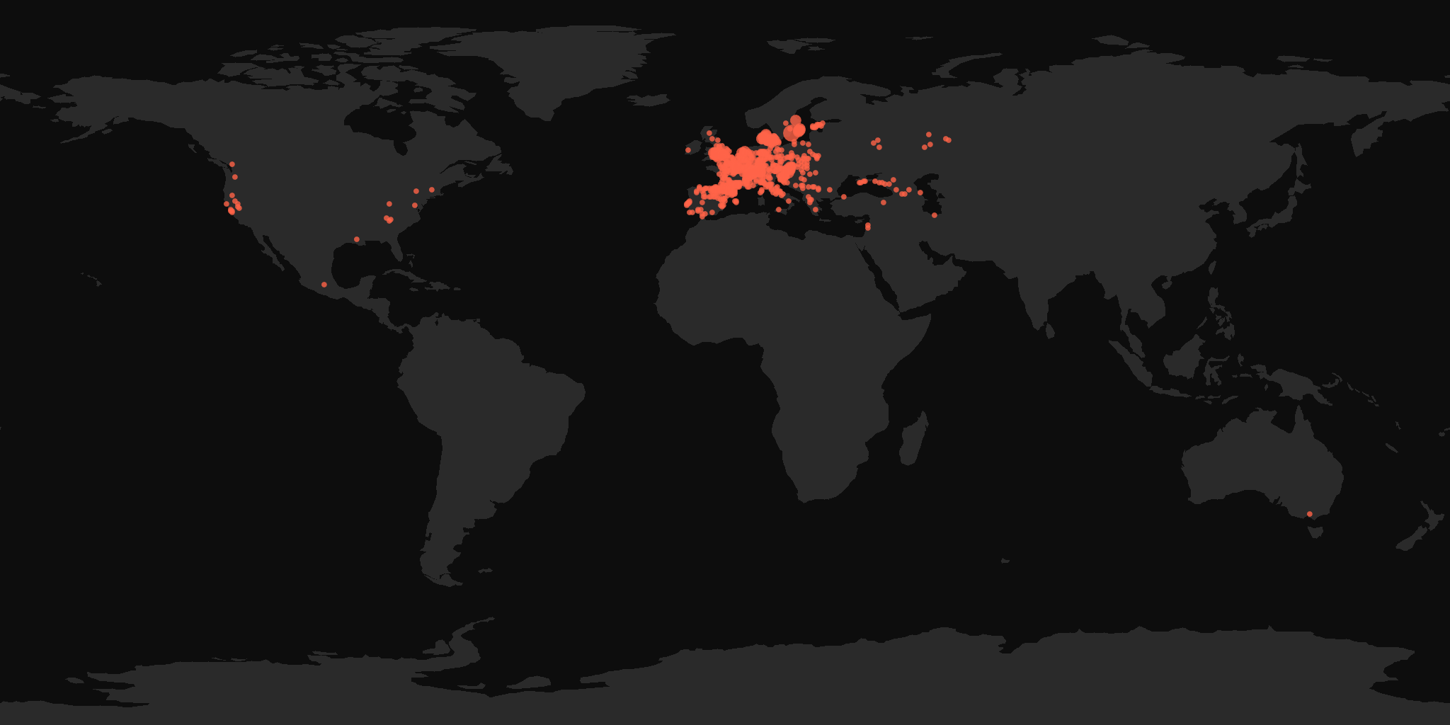 Global distribution map showing reported sightings